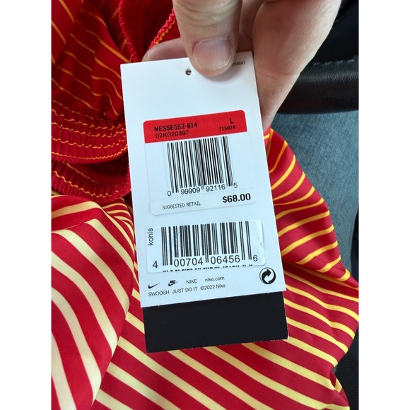 Nike Swim Trunks Mens Large Red Yellow Stripe Drawstring Board Shorts NWT - Picture 5 of 7